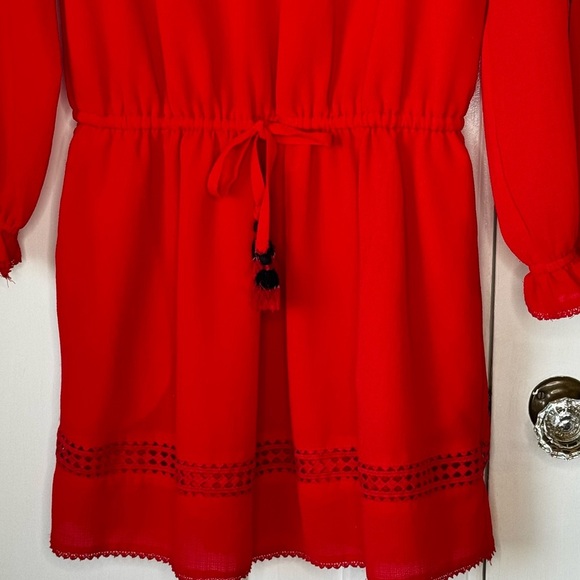 Rebecca Minkoff red bohemian dress drawstring, elastic waist with tassels size 6 - Picture 10 of 15